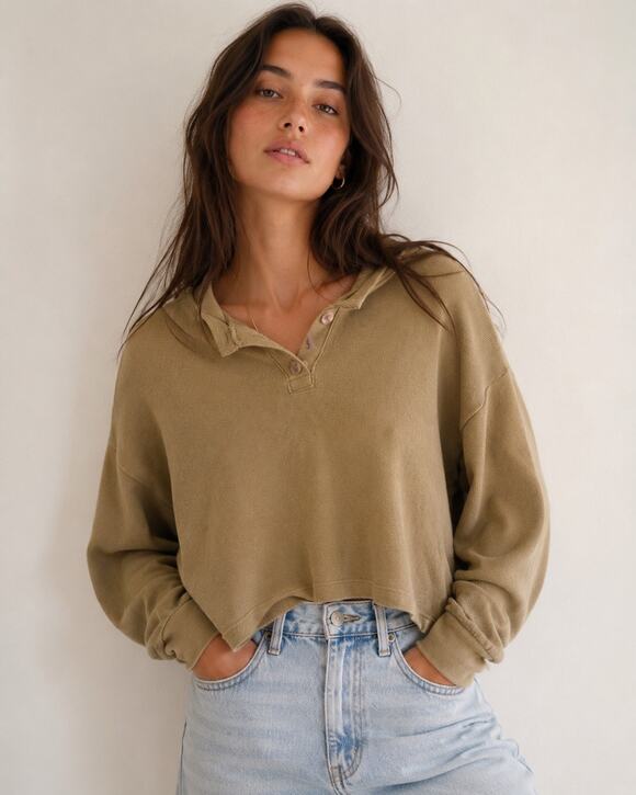 Madewell Tops - Madewell | Olive Green 1/2 Button Up Textured Long Sleeve Pullover Casual Preppy